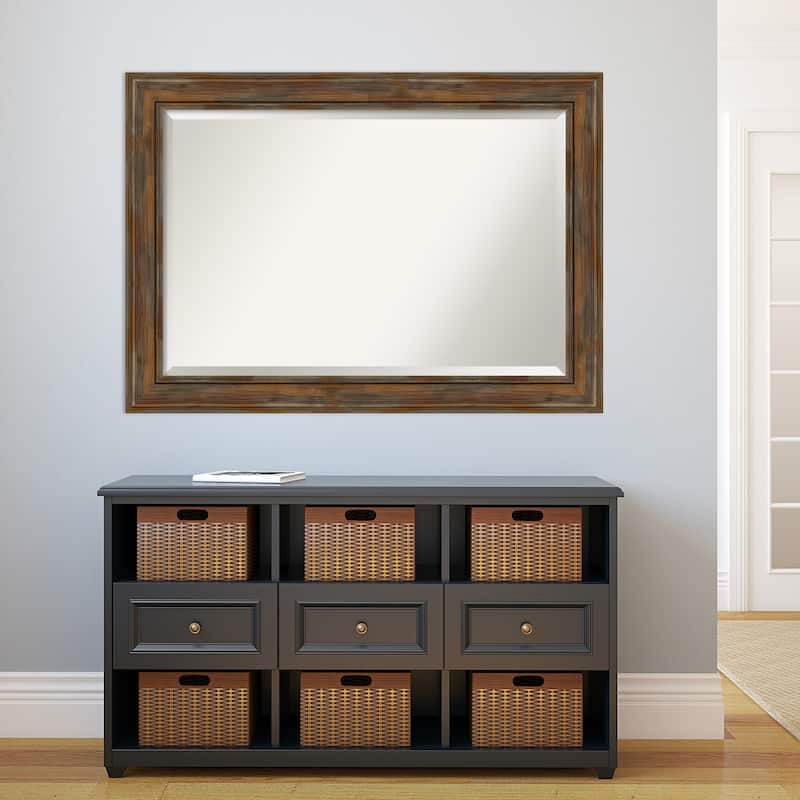 Beveled Wood Wall Mirror - Alexandria Rustic Brown Frame