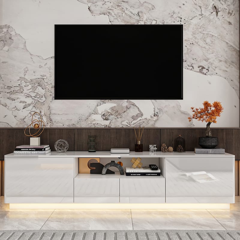 TV Stand TV Entertainment Center Led Light High Gloss Television Stand - White