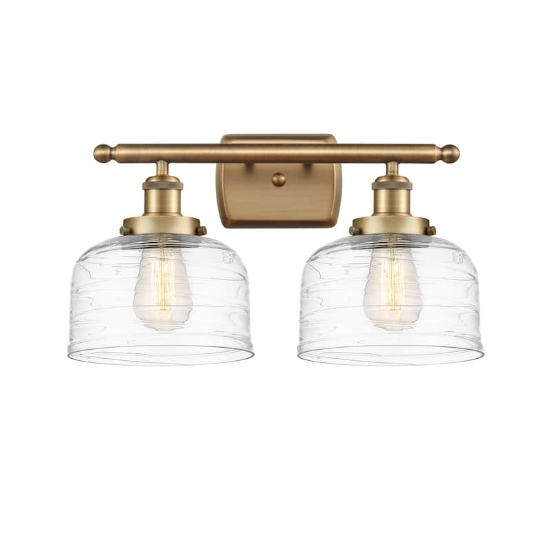 Innovations Lighting Ballston Urban Bell - 2 Light 18" Bath Vanity Light - Brushed Brass/Clear Deco Swirl