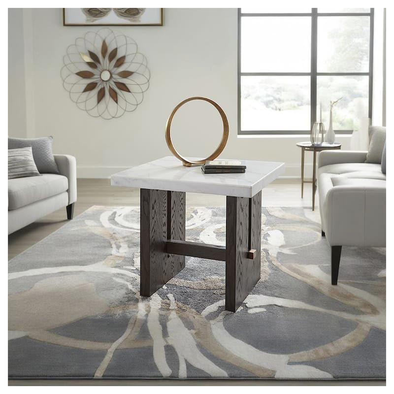 Signature Design by Ashley Burkhaus White / Dark Brown Rectangular End Table - 26"W x 24"D x 23"H - Marble - 26"W x 24"D x 23"H - Espresso