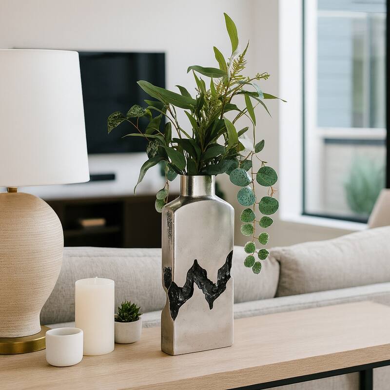 Artistic Table Vase with Fractured Finish for Home Decor - Silver - 16.0"