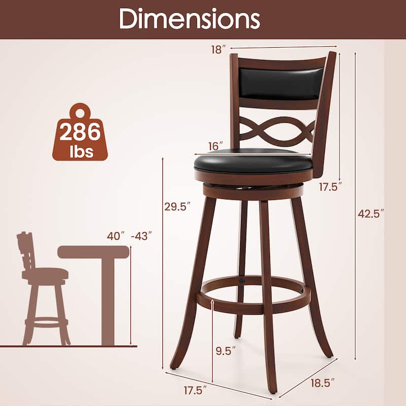 Gymax 29'' Bar Height Stools Set of 2 w/Rubber Wood Frame Faux Leather