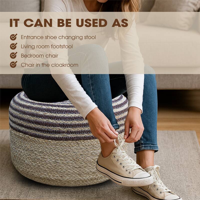Made4Home Cera Round Natural Woven Accent Ottoman Pouf
