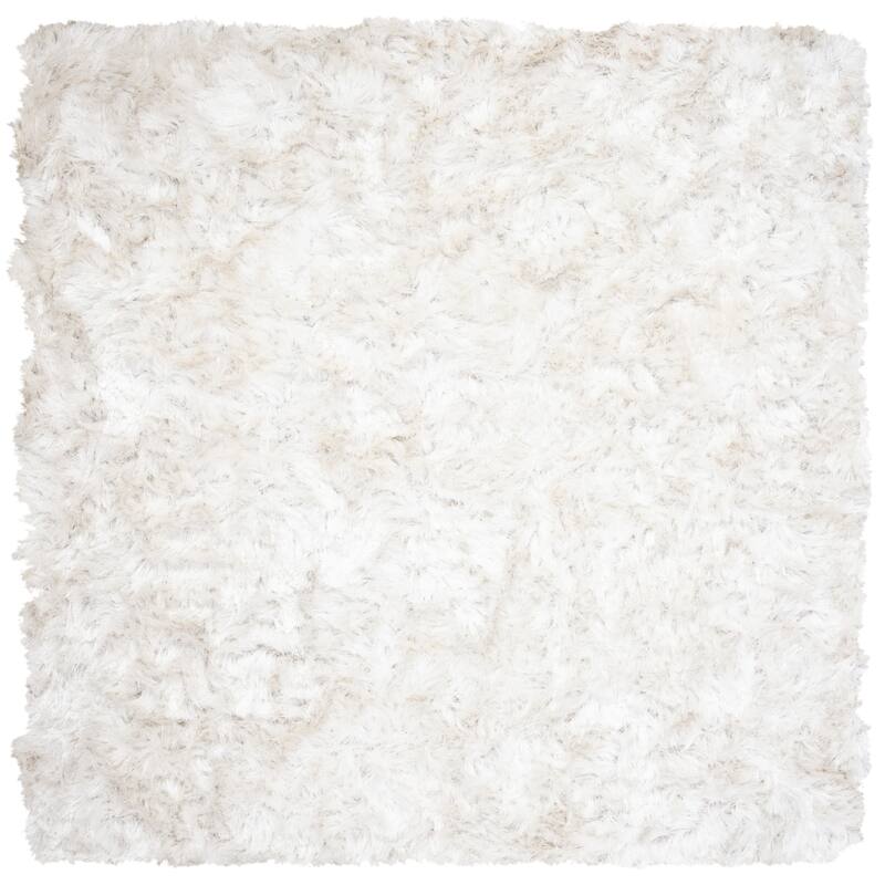SAFAVIEH Handmade Ocean Shag Lyse Glam 2.5-inch Thick Rug - 4' x 4' Square - Ivory