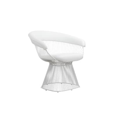 Coll 33 Inch Accent Chair, Slatted Metal Curved Back, White Faux Leather