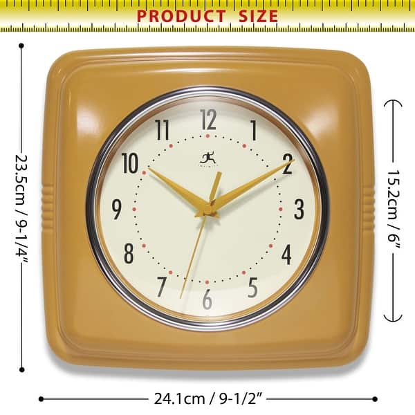 dimension image slide 21 of 22, Infinity Instruments Retro 9.25-inch Square Wall Clock - 9.25 x 1.875 x 9.5