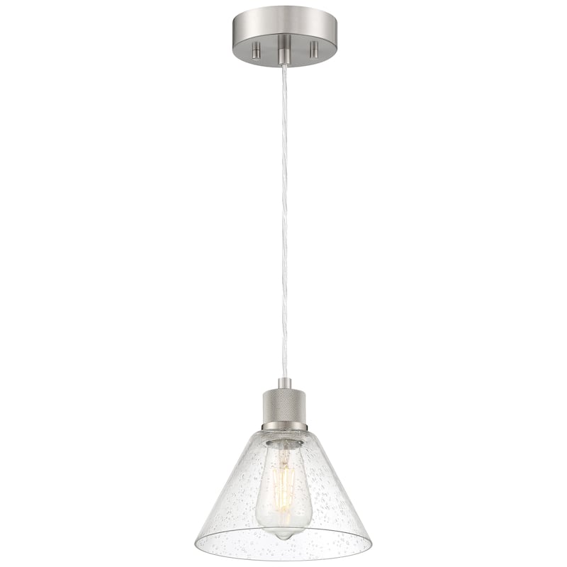 Port Nine Martini LED Pendant - Replaceable LED - Brushed Steel/Seeded Glass