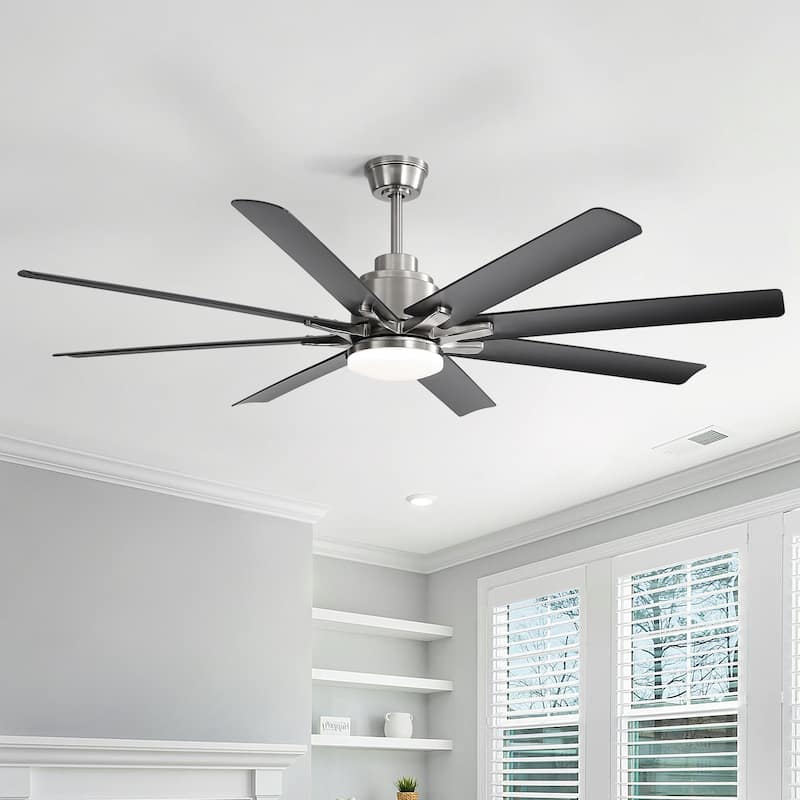 52" Indoor Noiseless Ceiling Fan with Integrated LED Light and Remote - Nickel and Black 