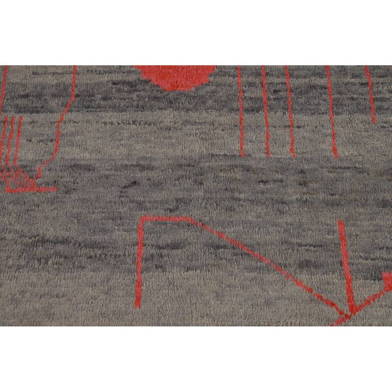 Moroccan Oriental Area Rug Hand-Knotted Grey Wool Carpet - 8'0" x 10'7"