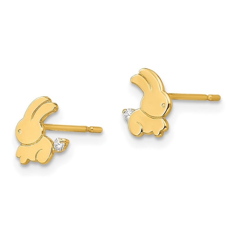 Curata 14k Yellow Gold Madi K Cubic Zirconia for boys or girls Bunny Post Earrings