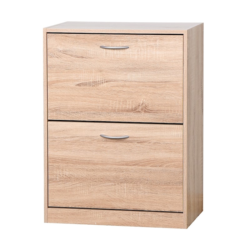 Freestanding Shoe Storage Cabinet for Entryway, Shoe Rack with 2 Flip Doors - Brown