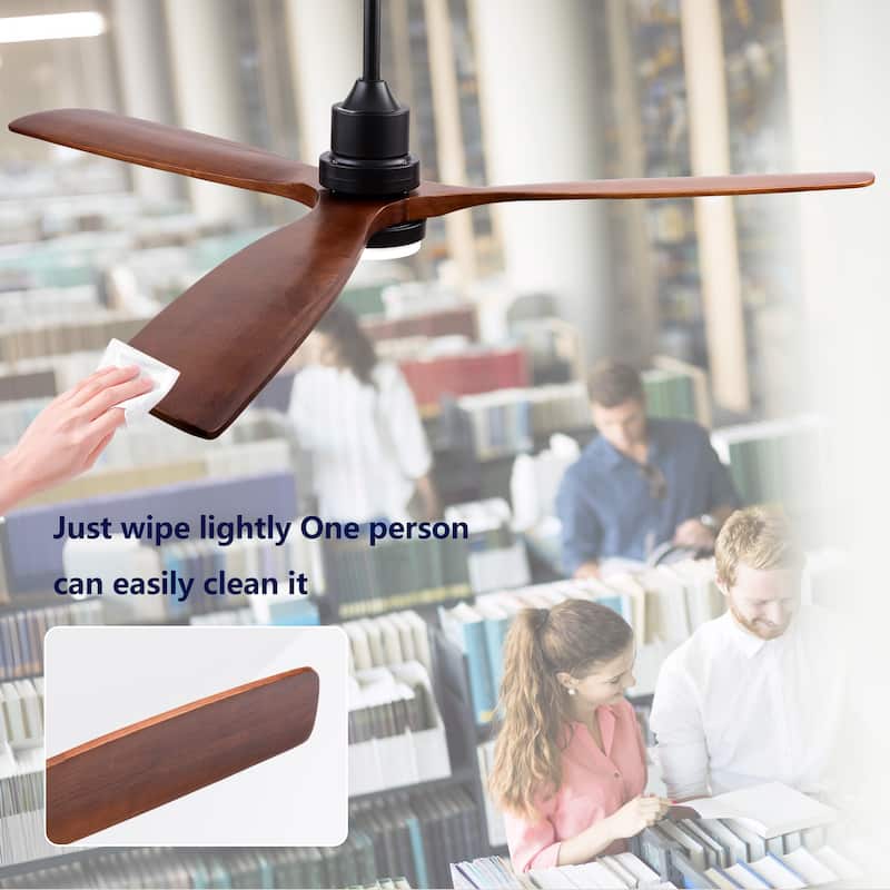 72 Inch Modern Ceiling Fan With 3 Color Dimmable 3 Solide Wood Blades Remote Control Reversible DC Motor With LED Light