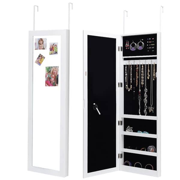 Shop Costway Wall Door Mounted Magnetic Mirrored Jewelry Cabinet