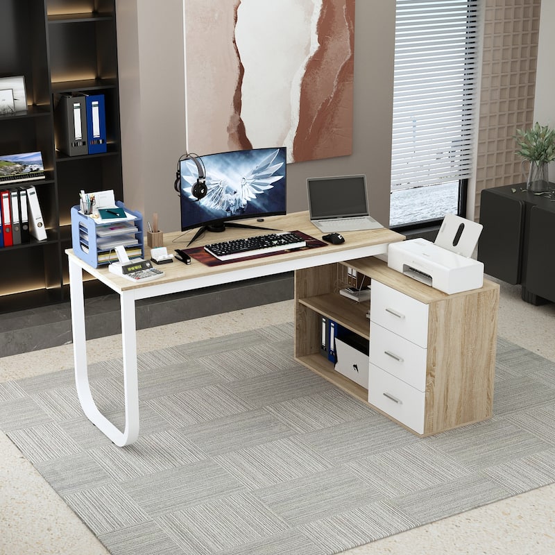 L-Shaped Computer Desk, 55.1"W Large Executive Office Desk