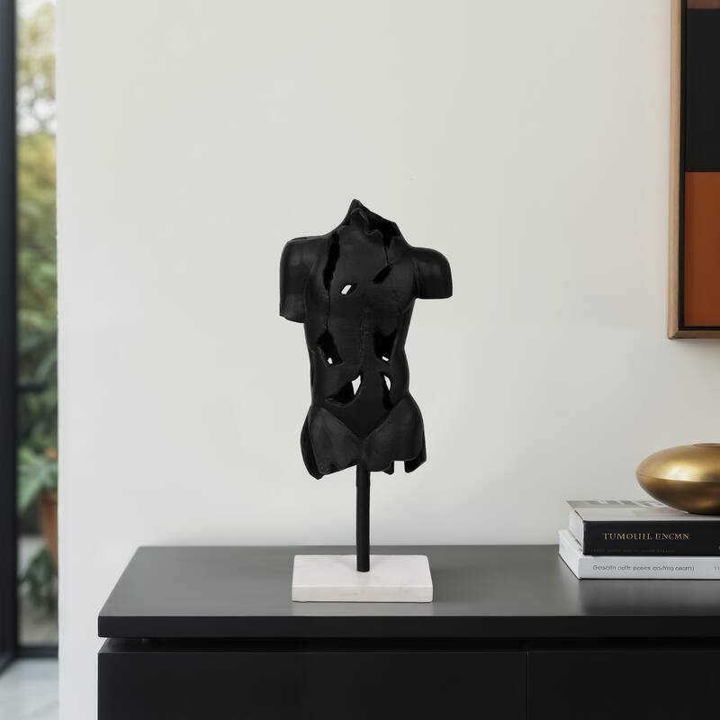 Black Abstract Torso Sculpture on Marble Base - Decorative Objects for Home Decor