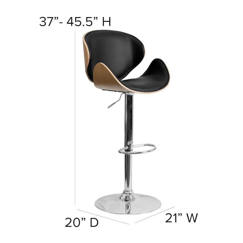 Bentwood Adjustable Height Barstool with Curved Back and Vinyl Seat - 21"W x 20"D x 37" - 45.5"H - 21"W x 20"D x 37" - 45.5"H