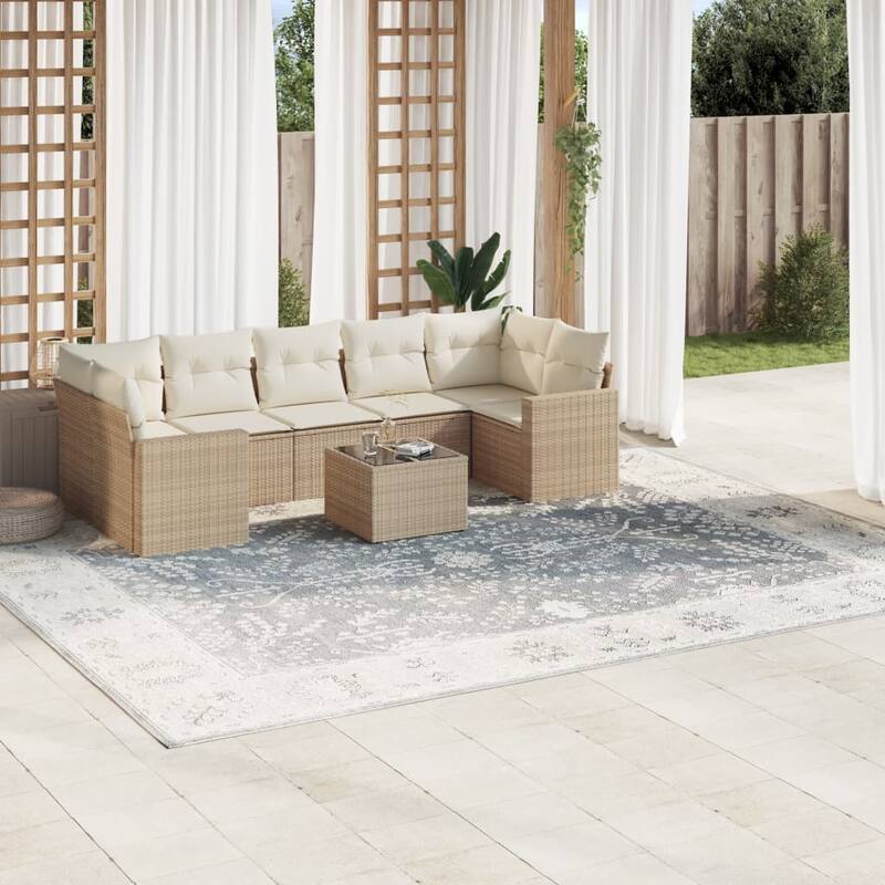vidaXL Patio Sofa Set with Cushions Outdoor Furniture 8 Piece Poly Rattan - 21.7 x 21.7 x 14.6 - Beige and cream