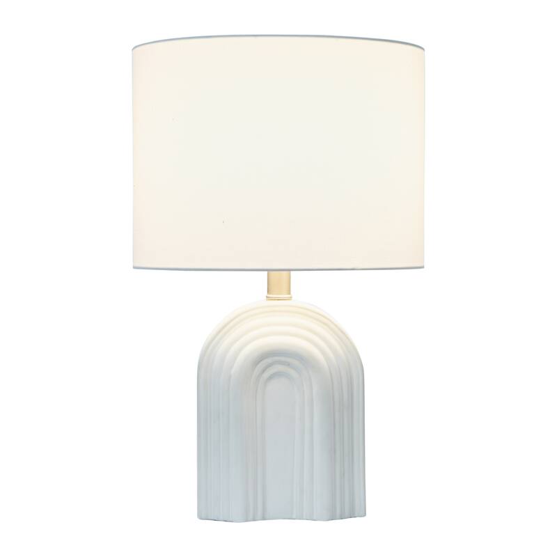 Carved Arch Stoneware Table Lamp with Linen Drum Shade