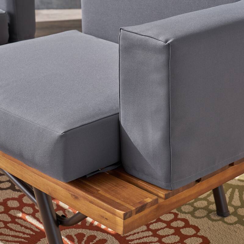 Acacia Wood Outdoor 2-Seater Sofa w/ Metal Legs, Patio Garden Loveseat