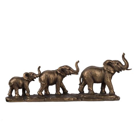 17.75" Brown Metallic Vintage Family Elephant Figurine Statue