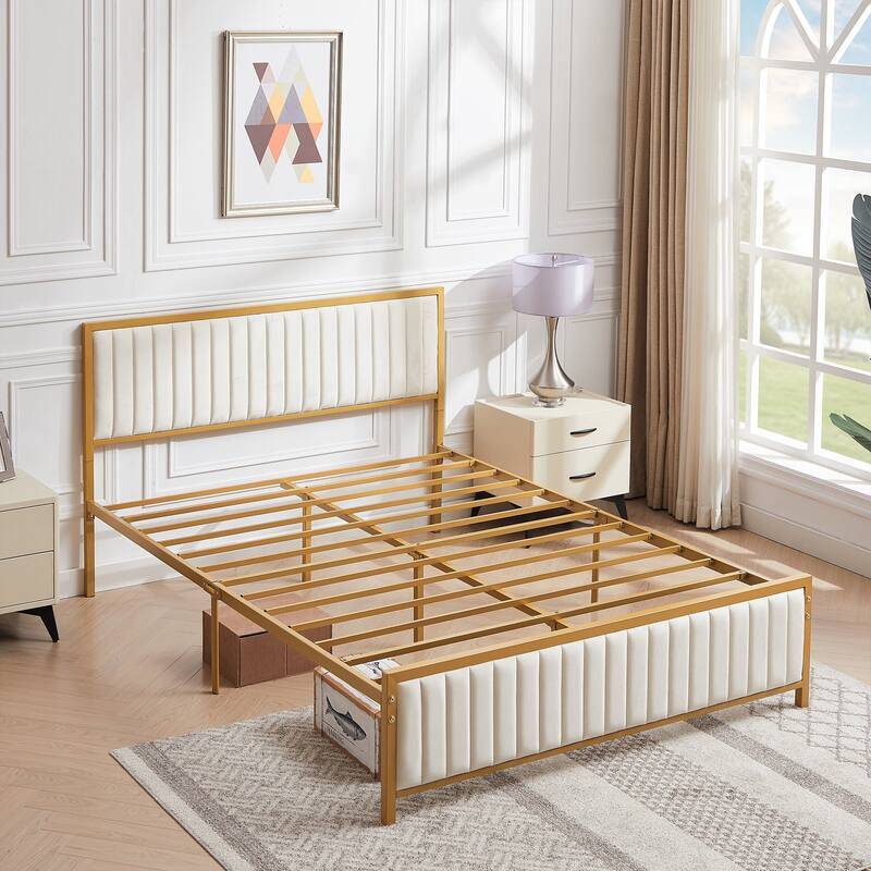 Javlergo Bed Frames with Upholstered Tufted Headboard and Footboard, Heavy Duty Steel Slats Platform, No Box Spring Needed