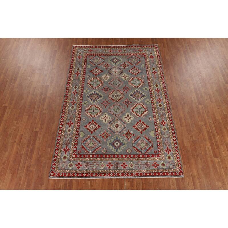 Gray Kazak Oriental Area Rug Hand-Knotted Wool Carpet - 6'7" x 9'6"