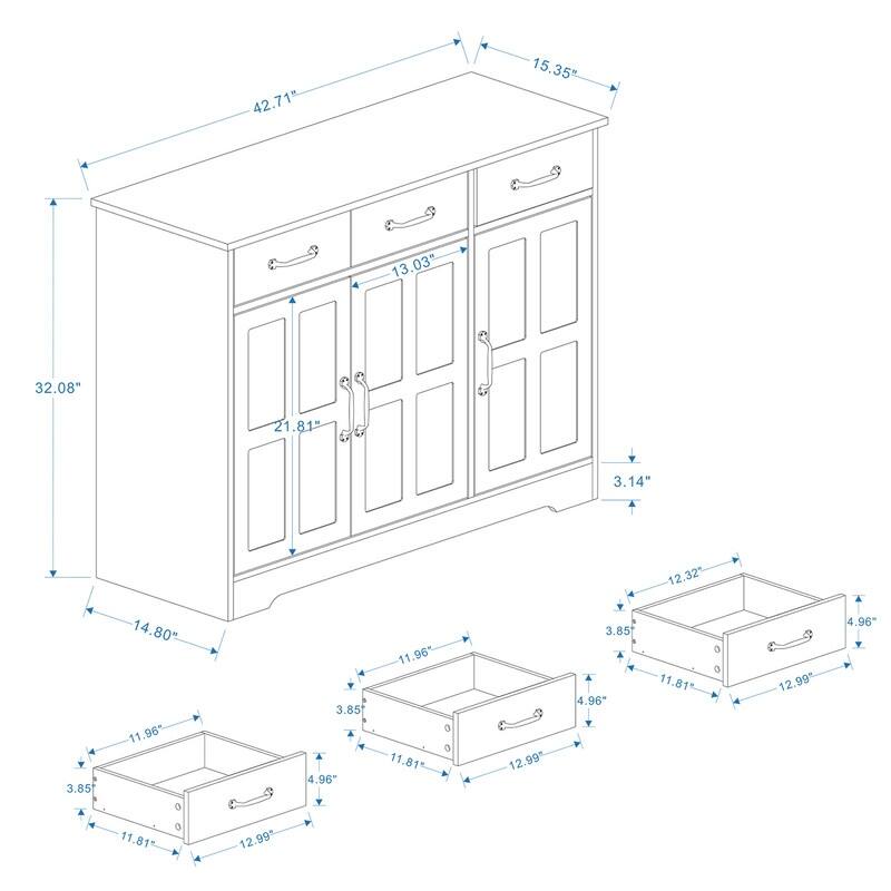 Farmhouse Buffet Cabinet Storage Sideboard with 3 Drawers and 3 Doors for Dining Living Room Kitchen Cupboard