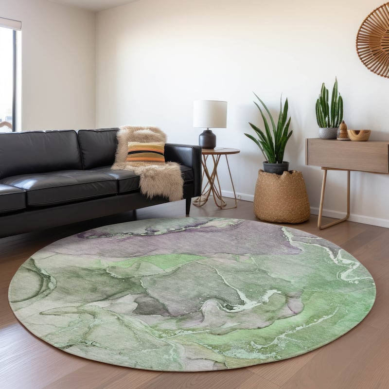 Premium Washable Super Soft Abstract Contemporary Mayfield Rug - Green - 8' x 8' - Round