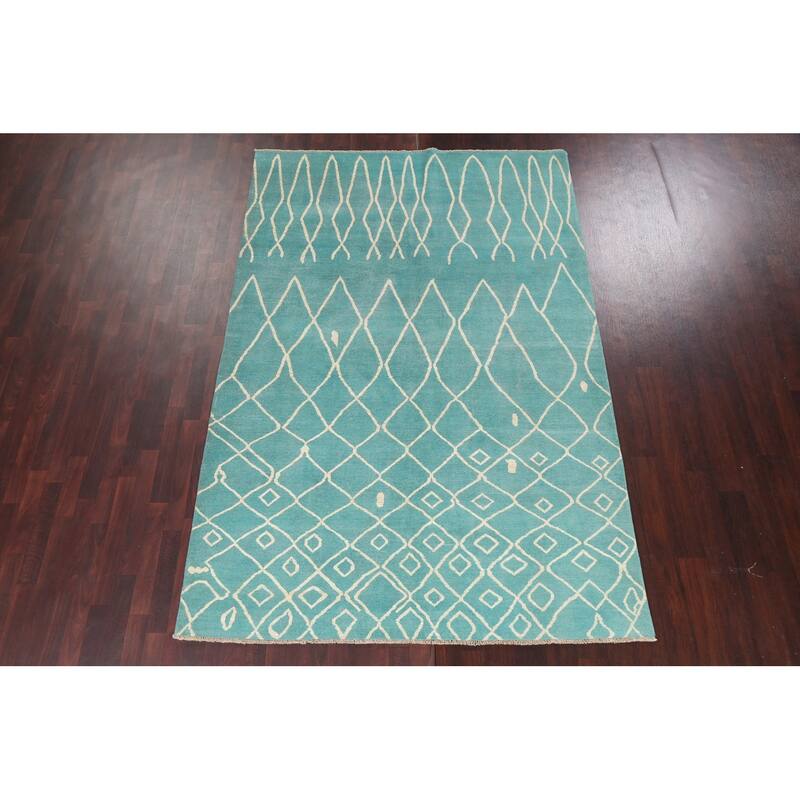 Vegetable Dye Contemporary Trellis Moroccan Wool Area Rug Hand-knotted - 6'5" x 9'7"