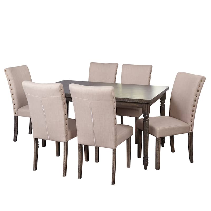 Simple Living Burntwood Parson Weathered Grey Upholstered 7-piece Dining Set