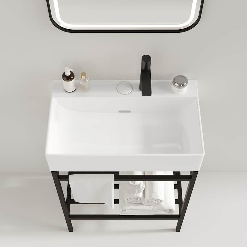 24 inch Metal Freestanding Bathroom Vanity Set with Integrated Ceramic Sink