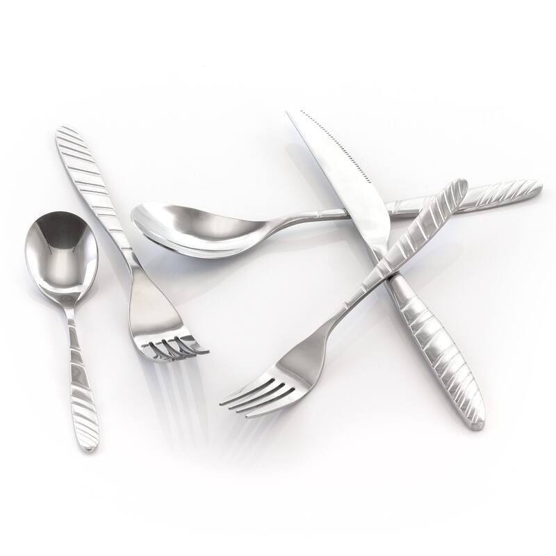 MegaChef La Vague 20 Piece Flatware Utensil Set, Stainless Steel Silverware Metal Service for 4 in Silver