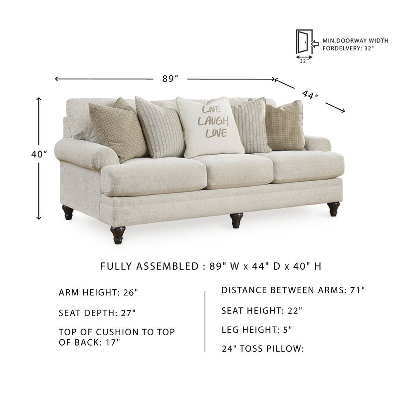 Signature Design by Ashley Valerani Brown/Beige Sofa - 89"W x 44"D x 40"H