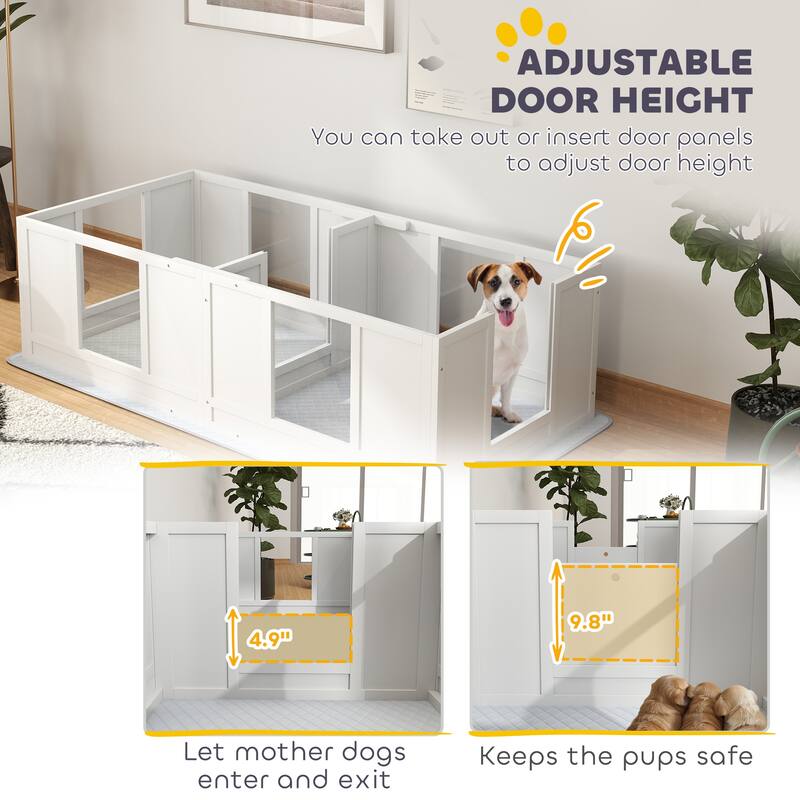 PawHut Whelping Box for Dogs with Waterproof Whelping Pad, Dog Whelping Pen with Clear Panels, 65" L x 31.5" W x 19" H