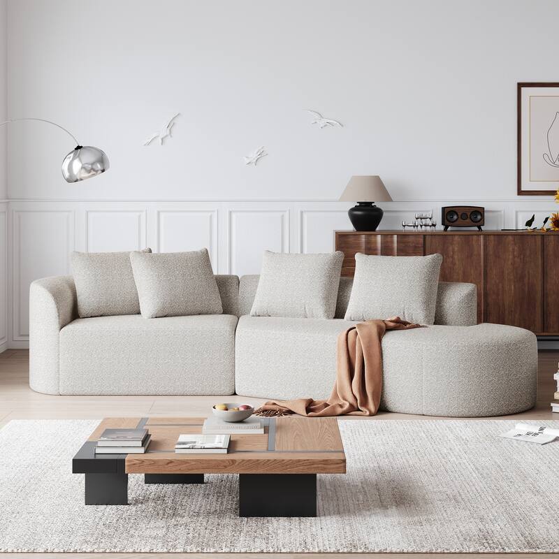 Upholstered Oversized Sectional Sofa, 112-Inch Chenille 4-Seater Extra Deep & Wide Seat Curved Cloud Couch with 4 Throw Pillows