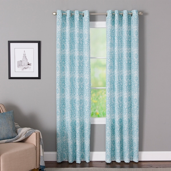 1 SET SUN BLOCKING MOROCCAN PATTERN WINDOW CURTAIN LINED BRONZE GROMMET PANEL 