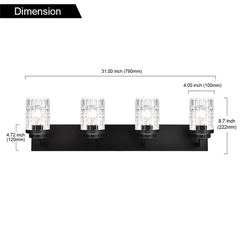 6-Light Modern Black Bathroom Vanity Light with Clear Grid Glass