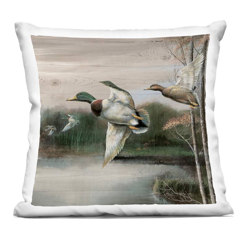 Stupell Flying Ducks in Rustic Nature Decorative Printed Throw Pillow Design by Ruane Manning - Accent - Polyester - Green - Single