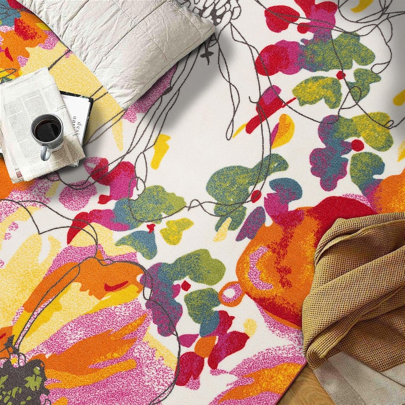 World Rug Gallery Modern Bright Flowers Non-Slip Area Rug Multi