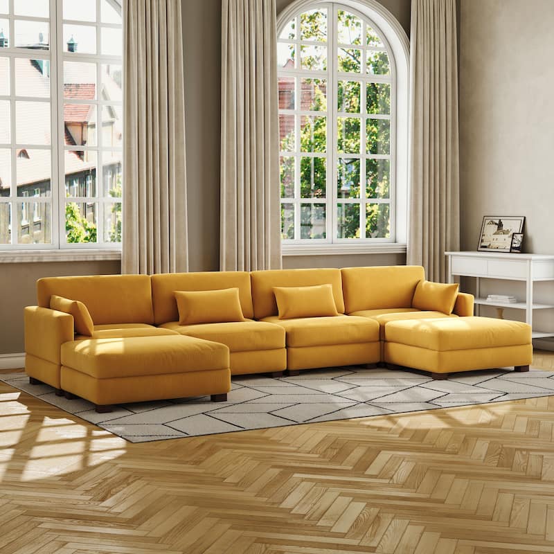 Corduroy Upholstered Modular Sectional Sofa for Living Room - ORANGE 6-PIECE
