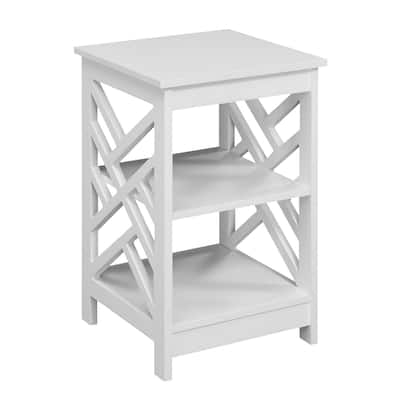End Table with Two Shelves, Sleek Transitional Design, Unique Dimensional Side Panels, MDF Construction for Living Room - 15.75