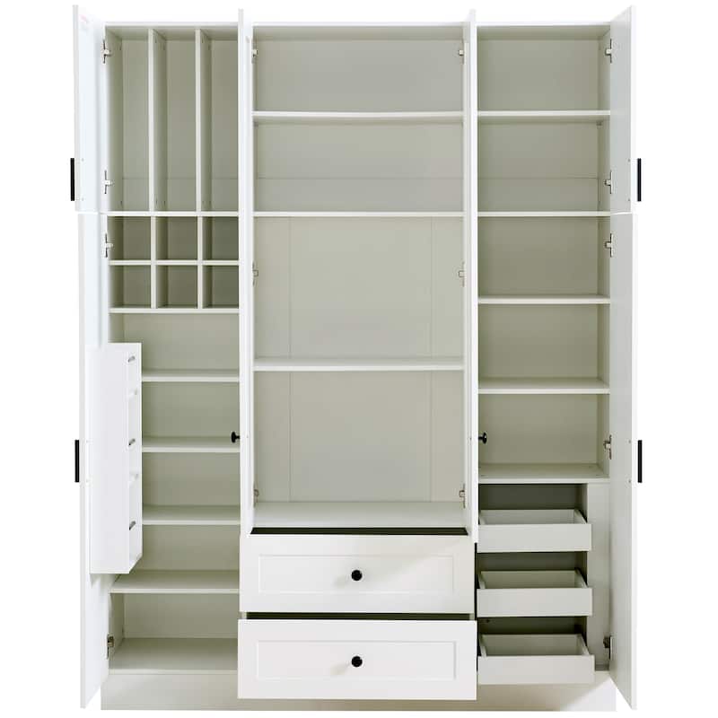 53" Modern Kitchen Pantry Cabinet with 6 Doors, Pull-Out Trays & Wine Rack