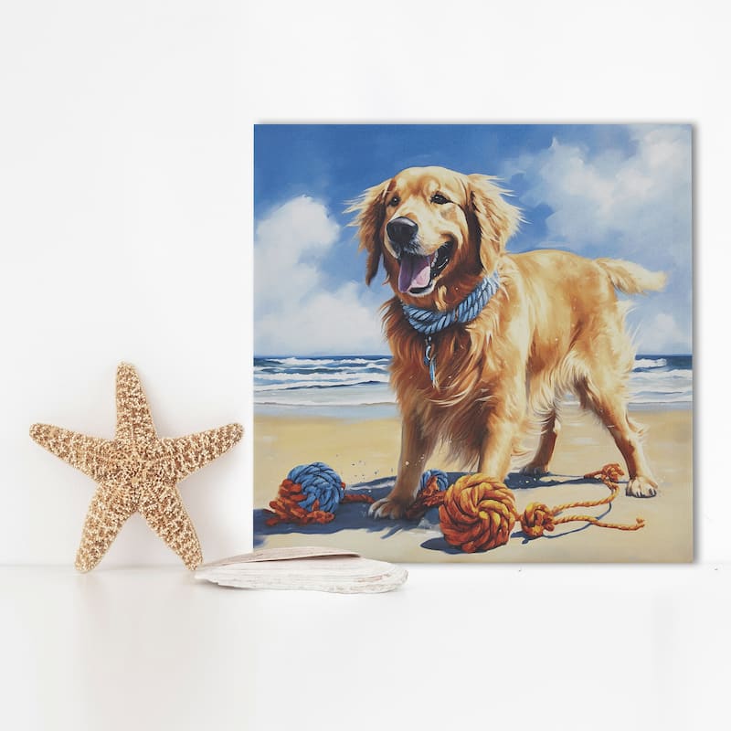 Golden Retriever Canvas Wall Art - Blue
