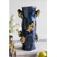 preview thumbnail 1 of 7, 8x8x15.5" Blue Ceramic Tree Branch Vase with Gold Bird Accents