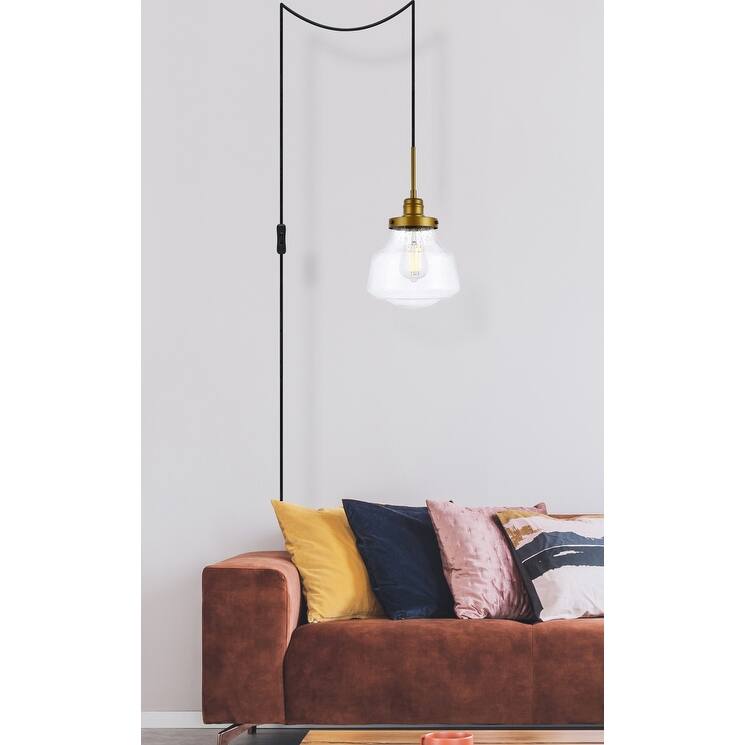 Lina 1-Light Plug in Pendant with Clear Bubble Shade - Black - 8" Diameter