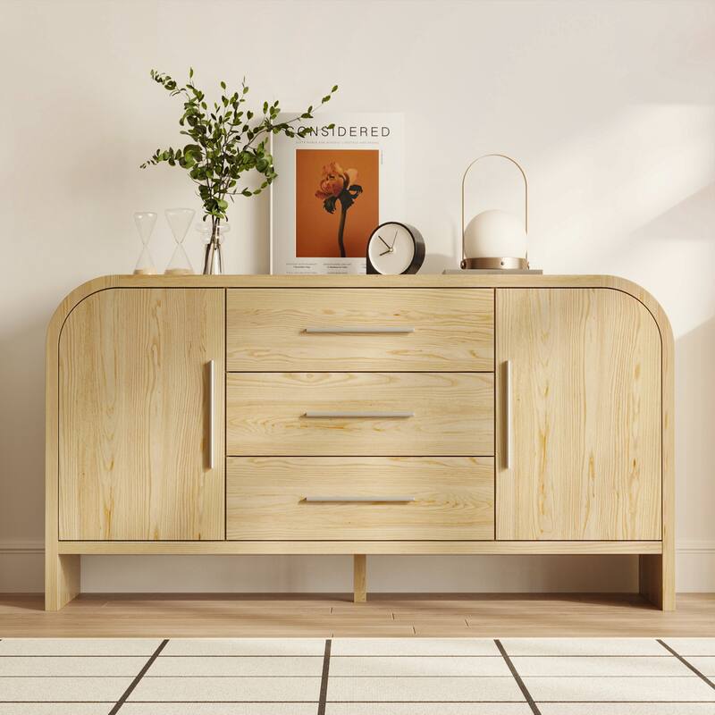 Rounded - corner Storage Cabinet: Light Wood Finish with a Soft - edged Design for Ample Storage