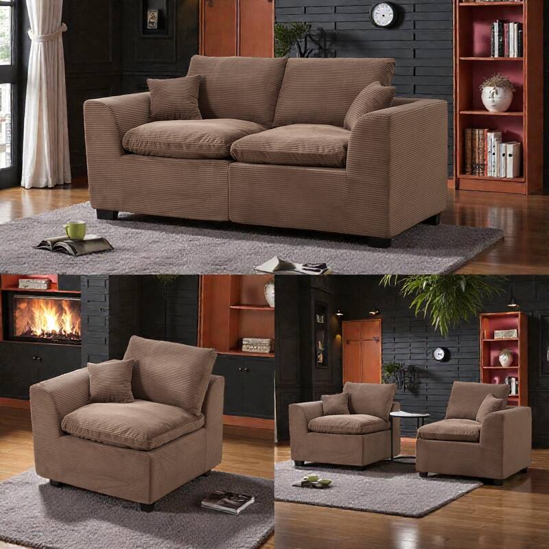 Modular Cloud Sectional Sofa, Comfy 2-Seater Corduroy Couch with Removable Covers