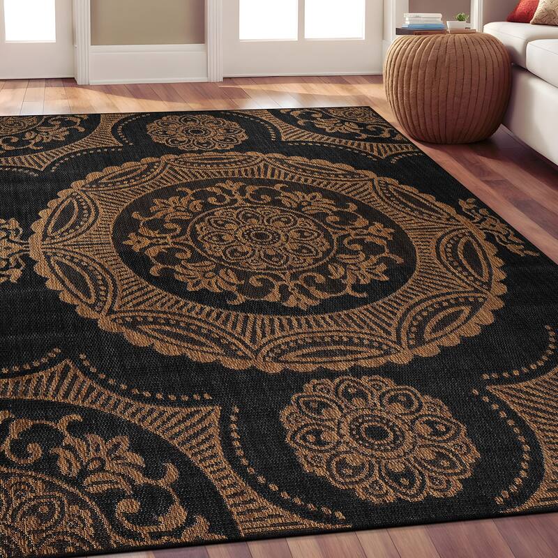 Beverly Rug Blue Medallion Indoor Outdoor Rug, Outside Carpet for Patio, Deck, Porch