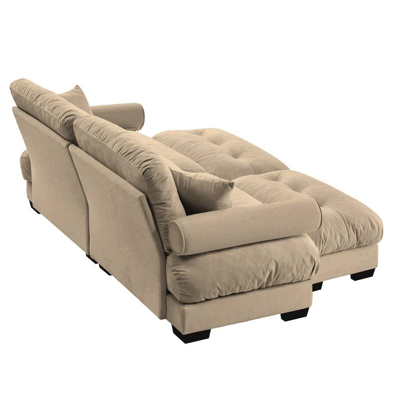 93.7" Velvet 2-Seater Sectional Sofa with Ottoman & Pillows