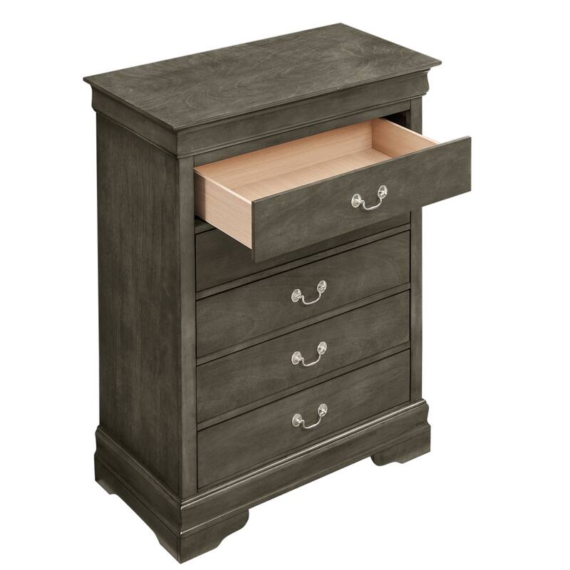 Wooden Bedroom Chest with 5 Drawers - 48" - Gray